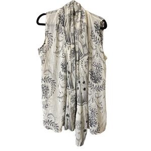 Coldwater Creek One Size Ivory & Black Semi Sheer Open Vest Artsy Boho Coastal